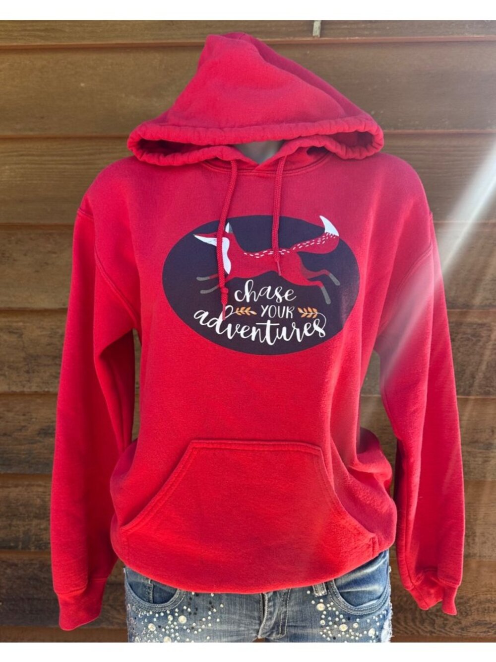 Gildan Heavy Blend Red Hoodie Chase Your Adventures Fox Graphic Adult S Pullover